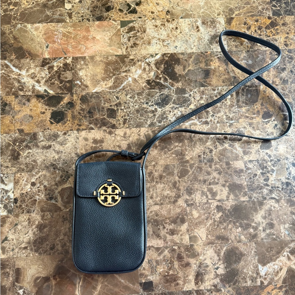 Tory Burch Black Leather Phone/Crossbody Bag